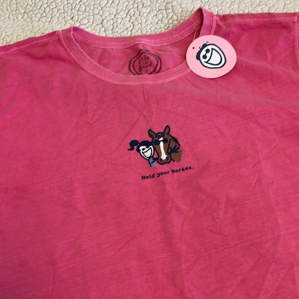 Life Is Good Pink Short Sleeve Tee with Graphic Design
